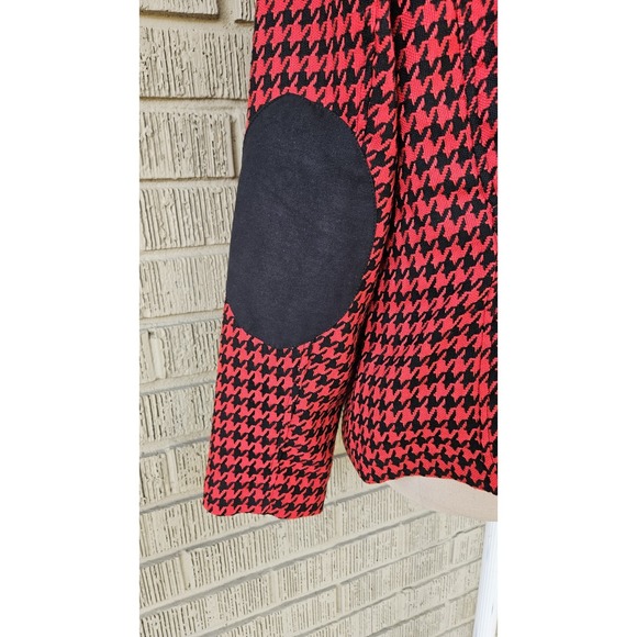Joan Rivers Women's Size 10 Red & Black Houndstooth Print Blazer Elbow Patches - Picture 5 of 12